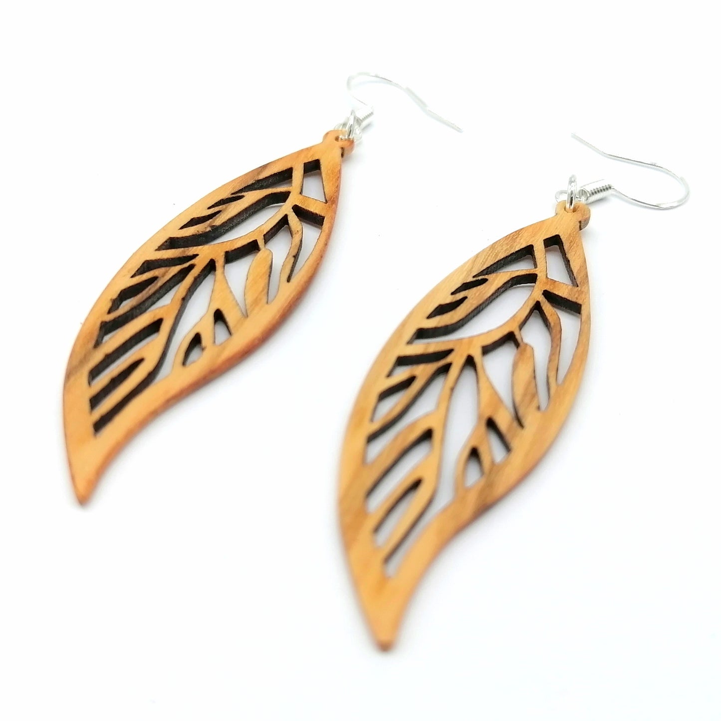 leaves olive wood Handmade  Earrings ear015