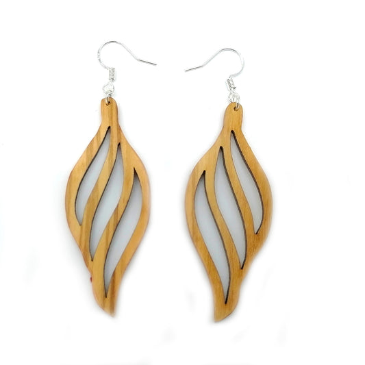 petal olive wood Handmade  Earrings ear016