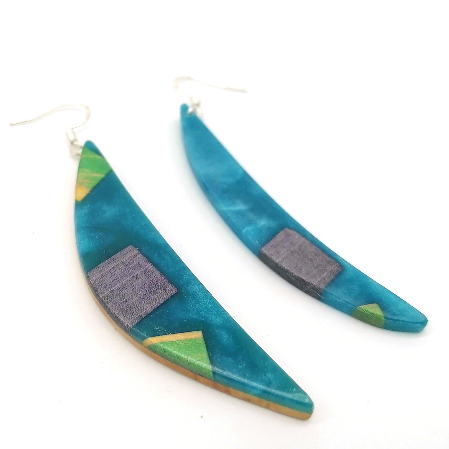 Multicolor  Wood Handmade crescent moon Earrings ear014