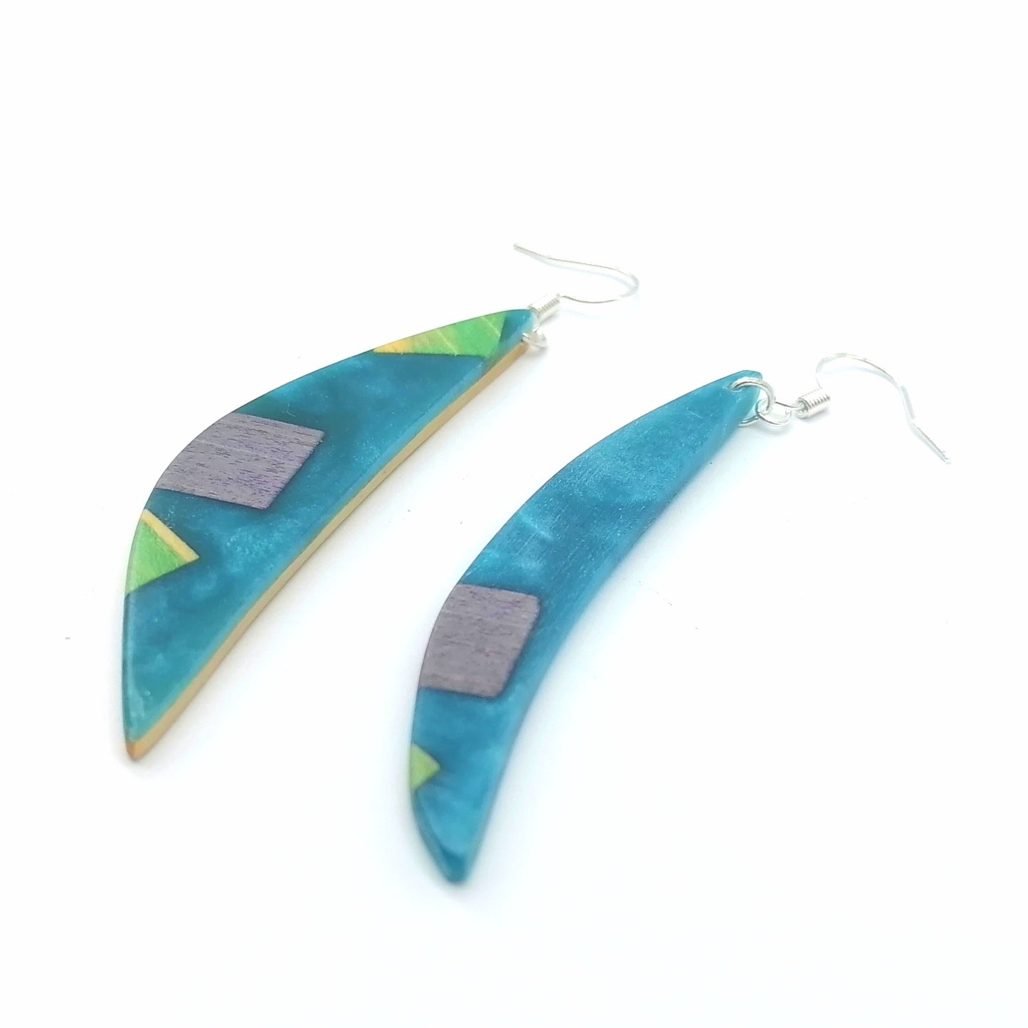 Multicolor  Wood Handmade crescent moon Earrings ear014