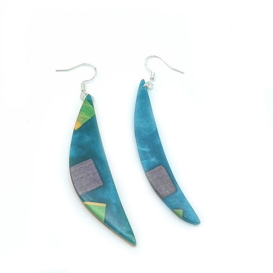 Multicolor  Wood Handmade crescent moon Earrings ear014