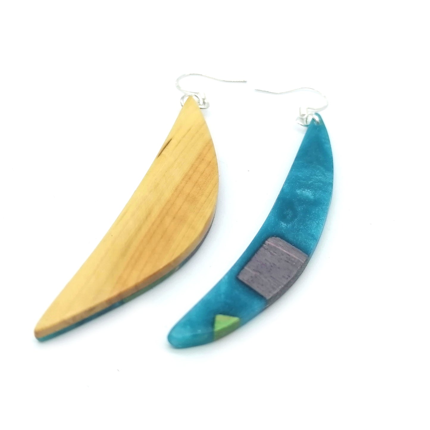 Multicolor  Wood Handmade crescent moon Earrings ear014