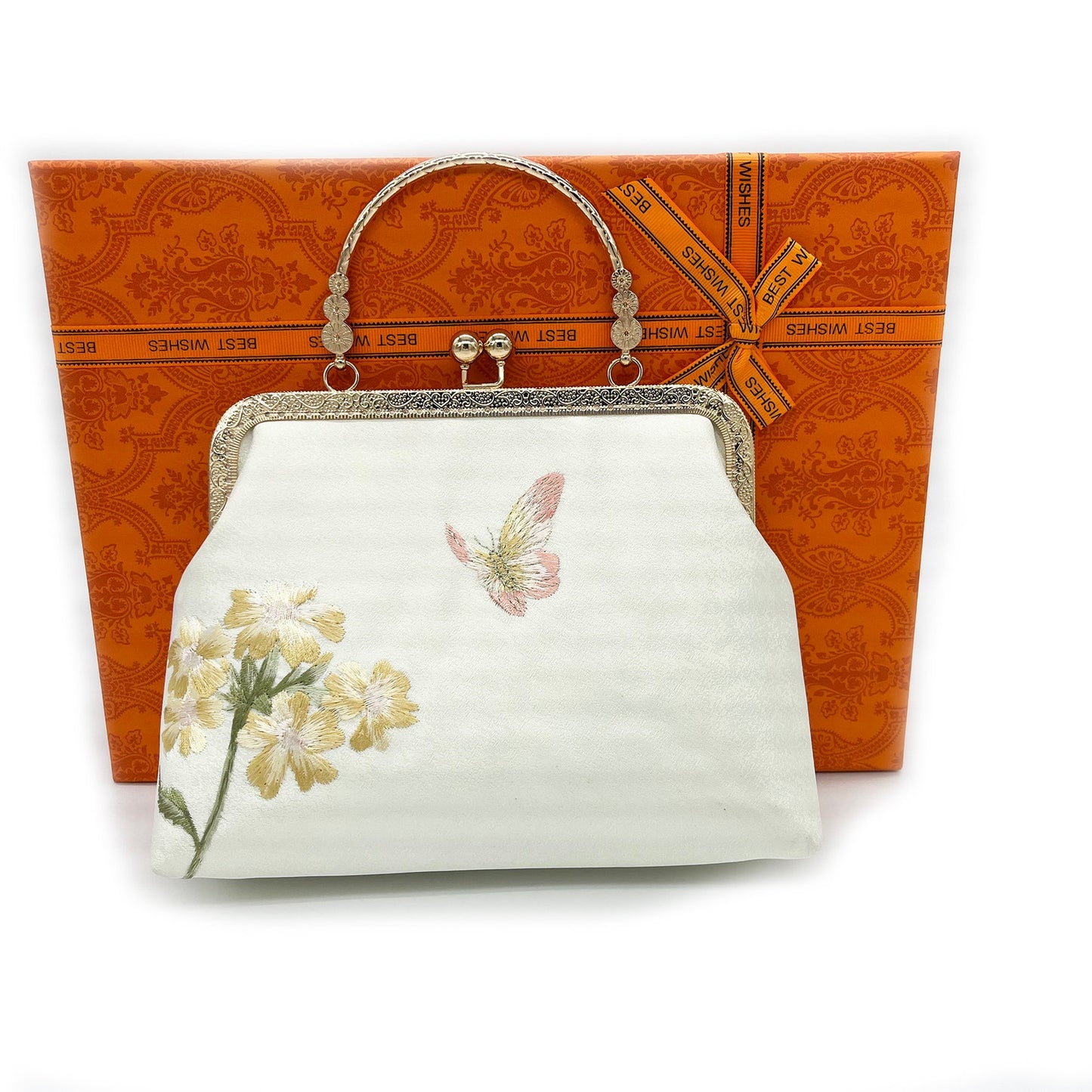 Embroidery Butterfly Silk Handbag with Chain