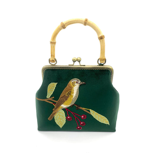 Embroidered Bird Velvet Handbag