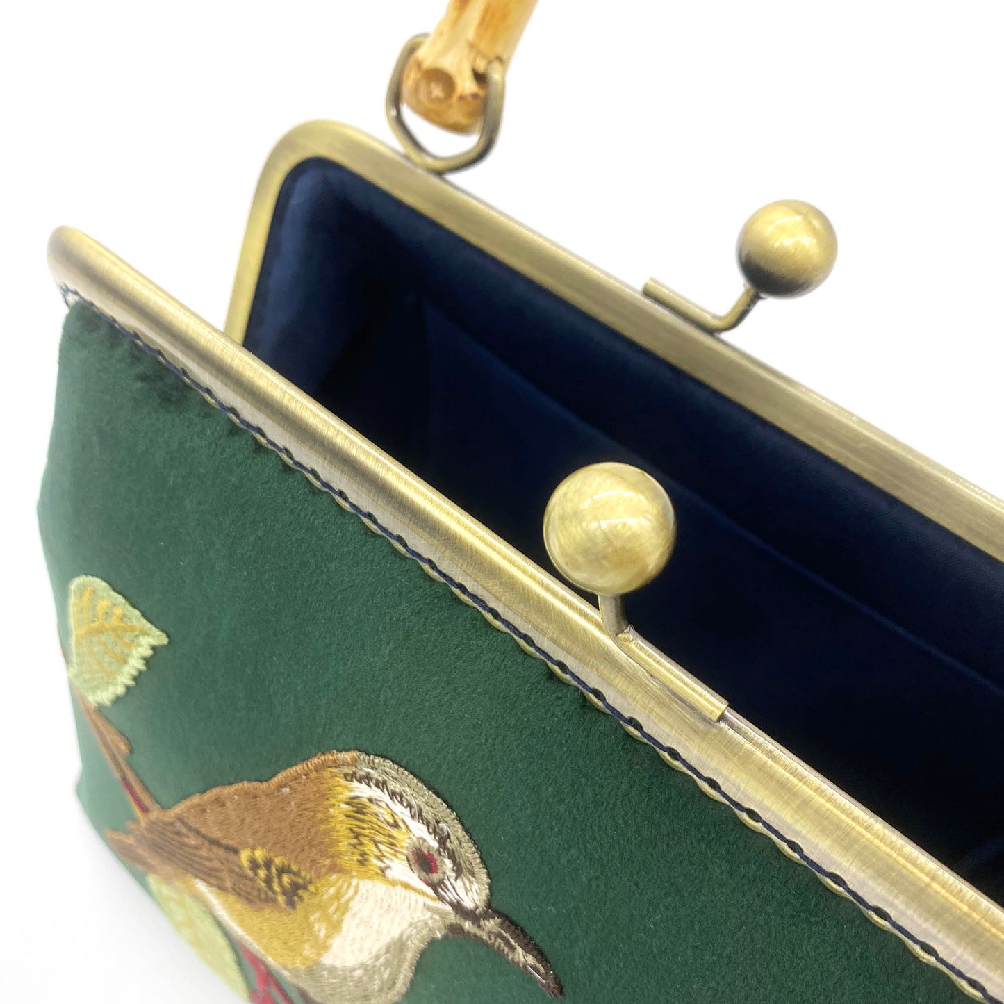 Embroidered Bird Velvet Handbag