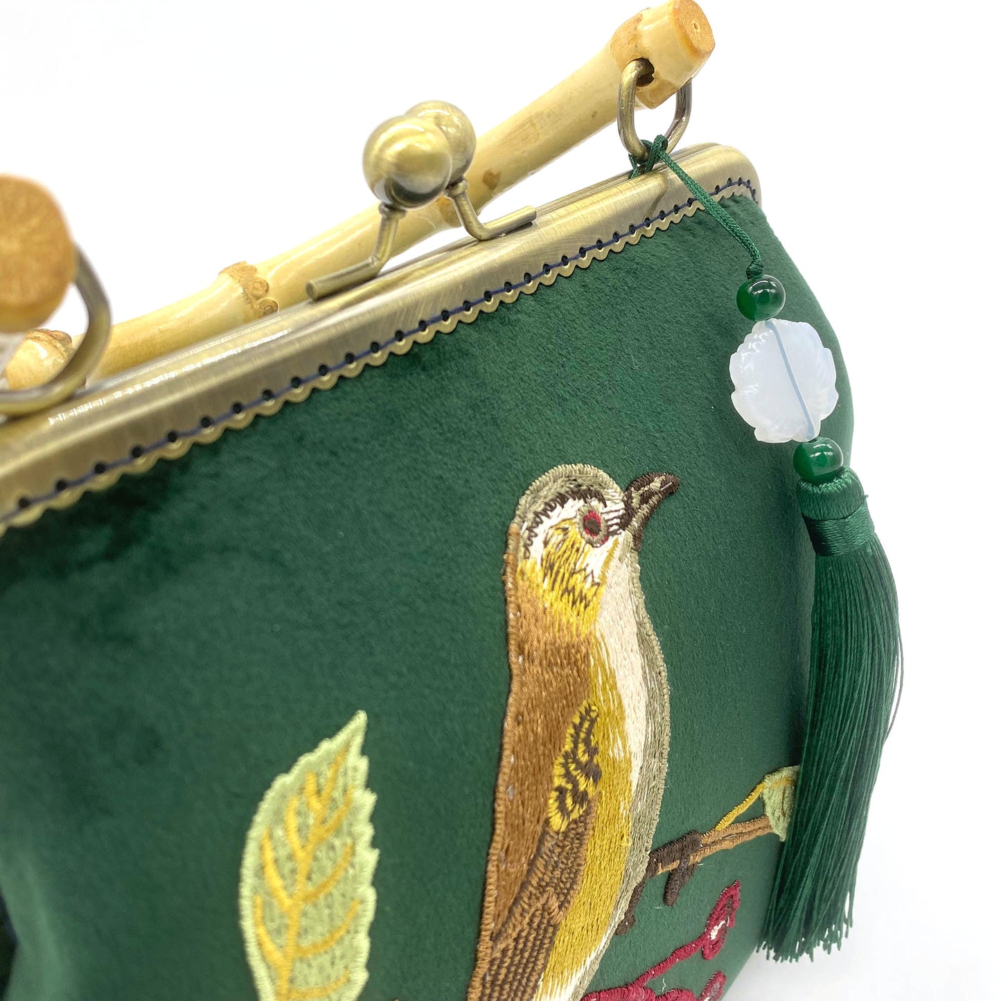 Embroidered Bird Velvet Handbag