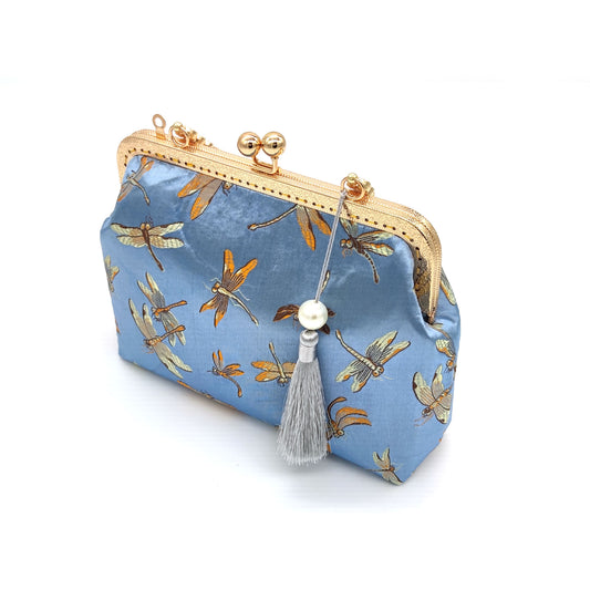 Elegant Dragonfly Silk Bag with Chain