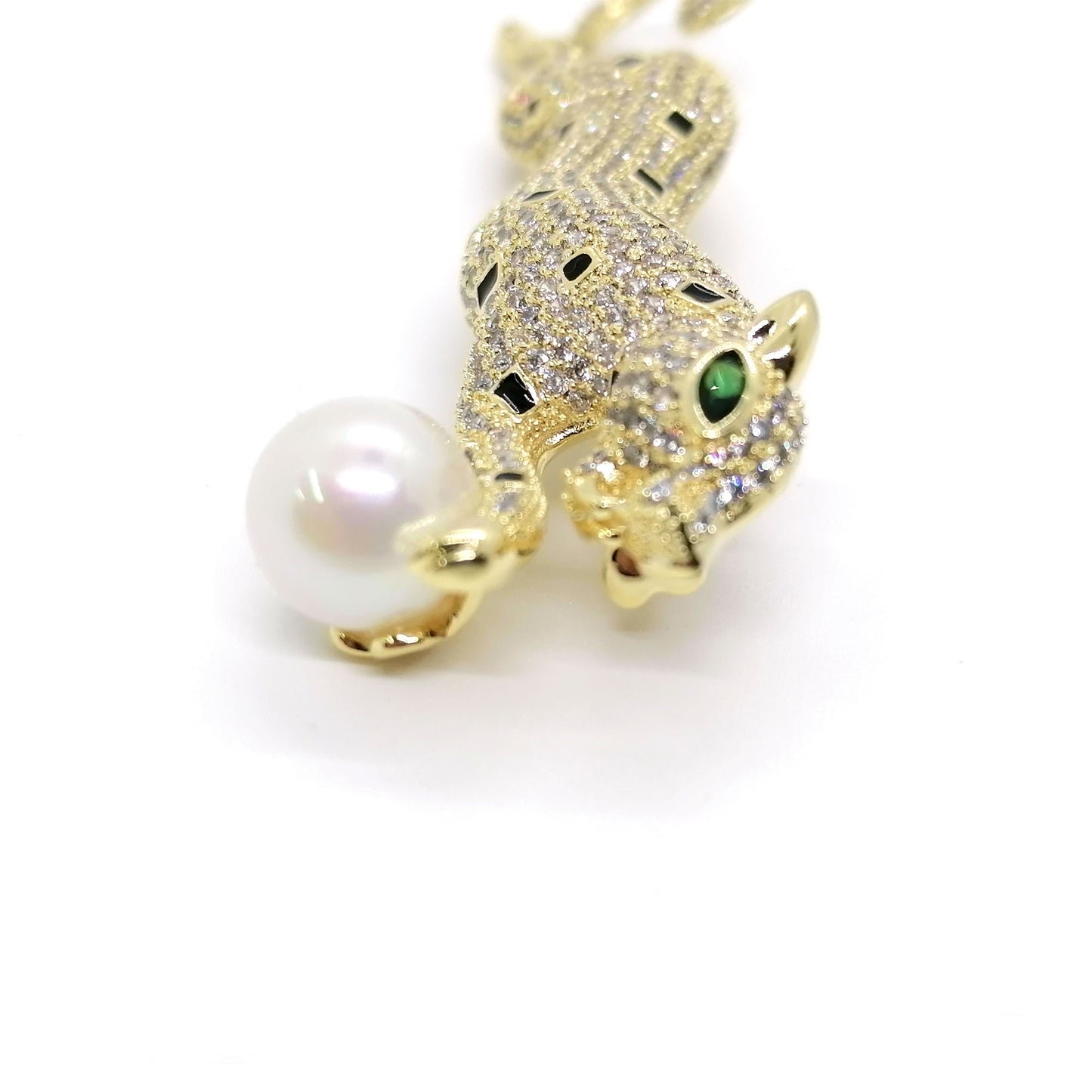 Prowling Leopard Brooch, Crystal & Pearl, Wild Look