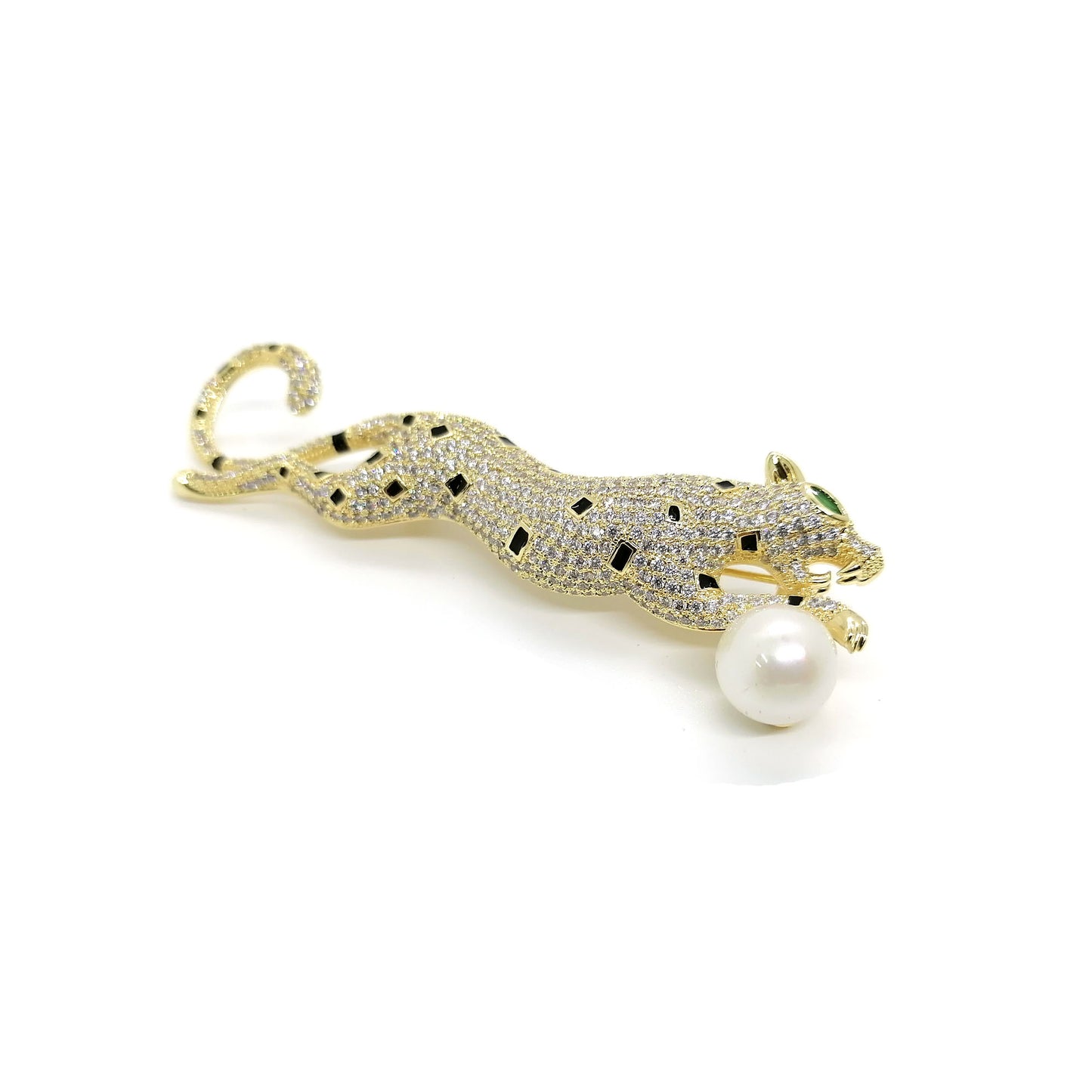 Prowling Leopard Brooch, Crystal & Pearl, Wild Look