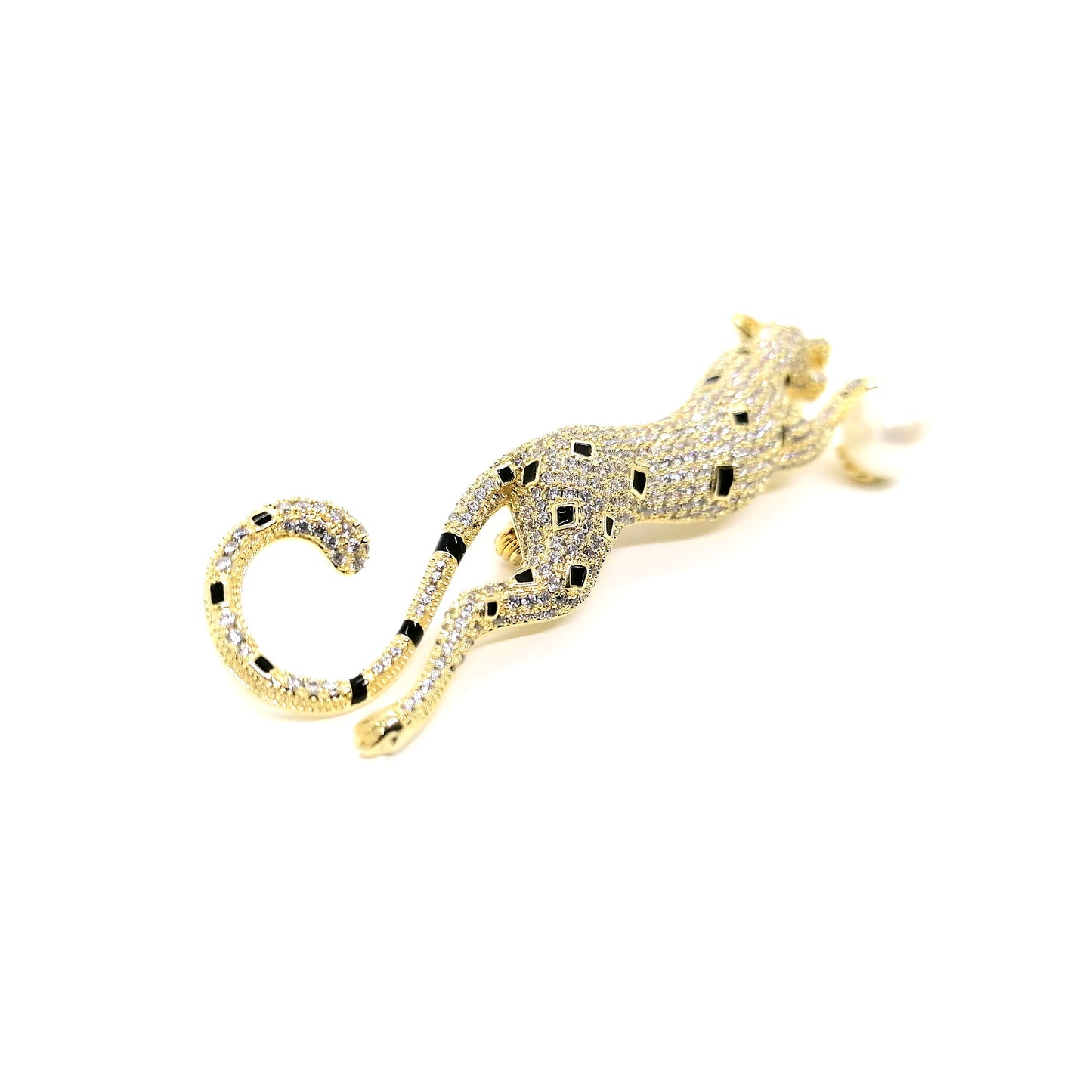 Prowling Leopard Brooch, Crystal & Pearl, Wild Look