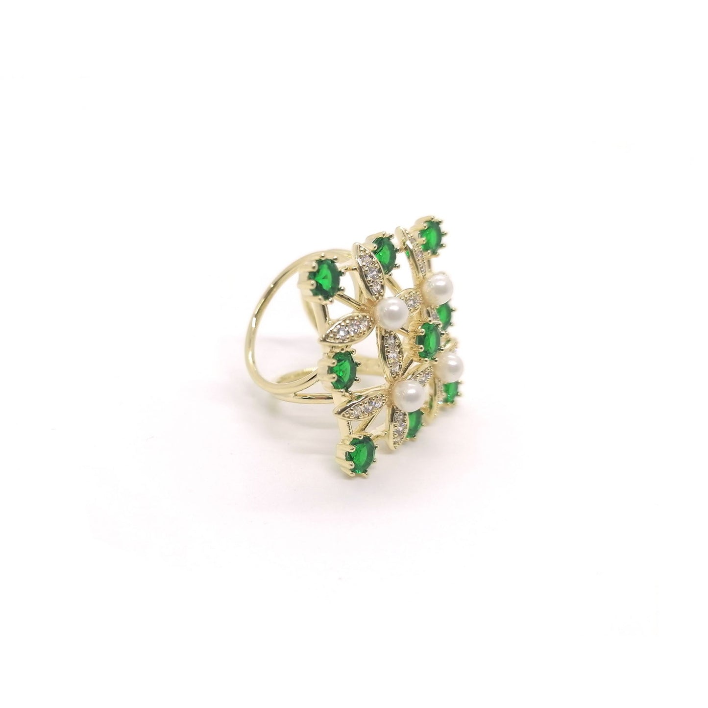 Large Royal Alexandrite Ring, Green Gemstone Pearl