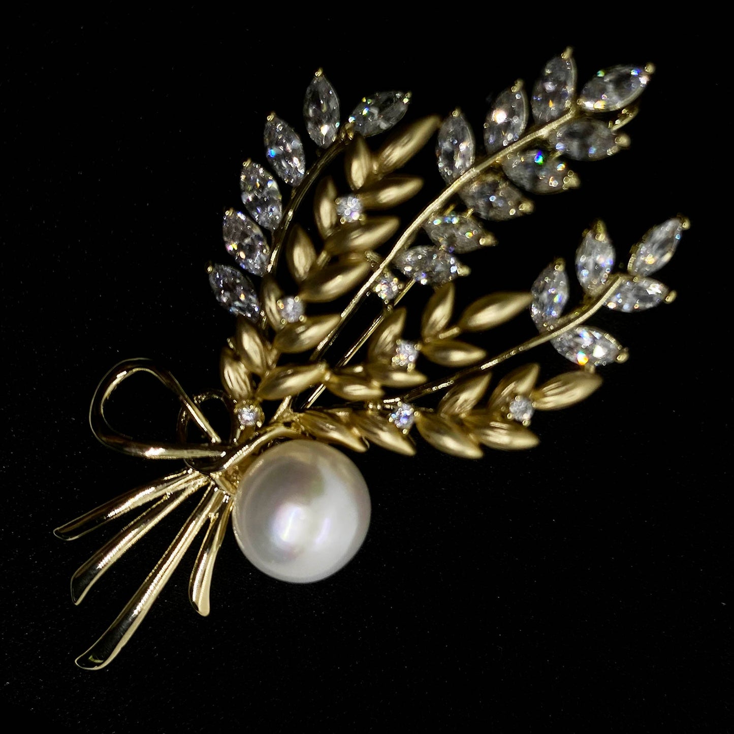 Wheat Brooch Pins, Rhinestone & Pearl for Daily Wear